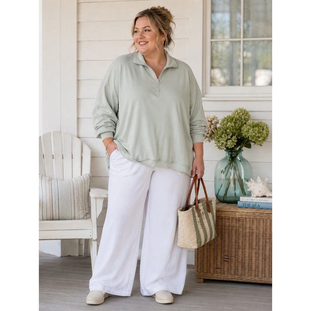 Barefoot Dreams 3X Malibu Quarter Zip Pullover Coastal Quiet Luxury Minimalist